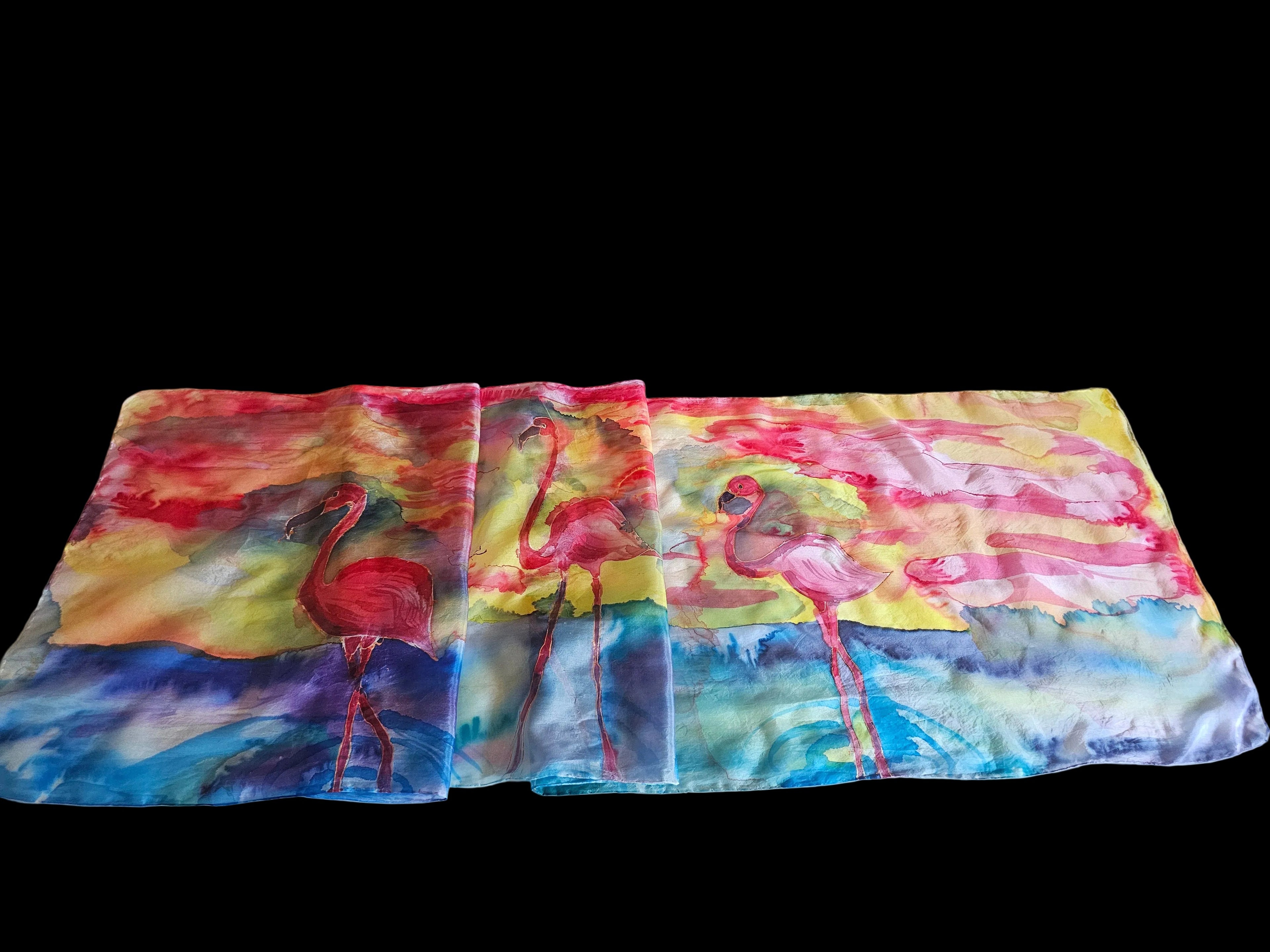 Luxury hand-painted silk scarf, Flamingo