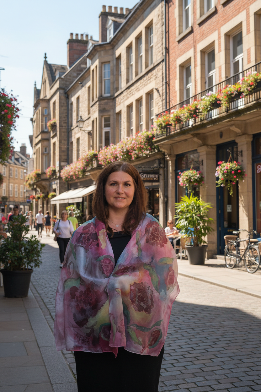 'Peony Blossom' Hand-Painted Silk Scarf