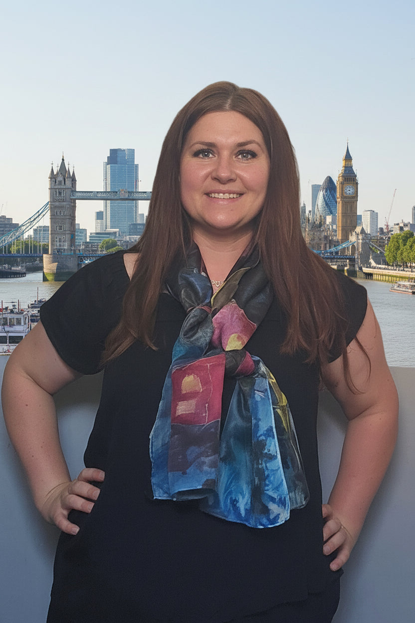 "London Rain" Luxury Silk Scarf – Hand-Painted Original Impressionist Wearable Art