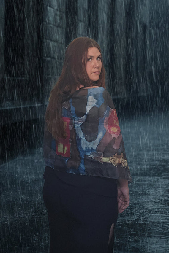 "London Rain" Luxury Silk Scarf – Hand-Painted Original Impressionist Wearable Art
