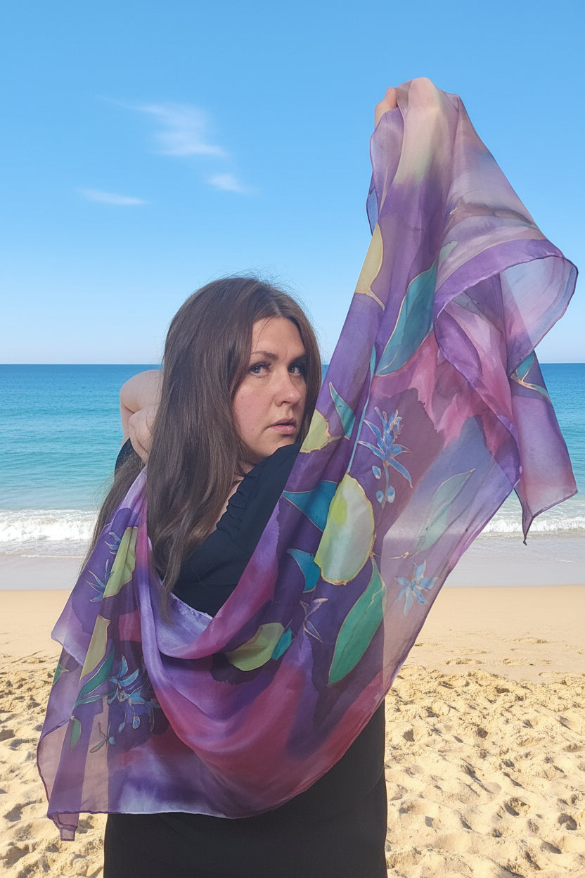 Luxury Hand-Painted Lemon Silk Scarf – Vibrant Botanical Wearable Art
