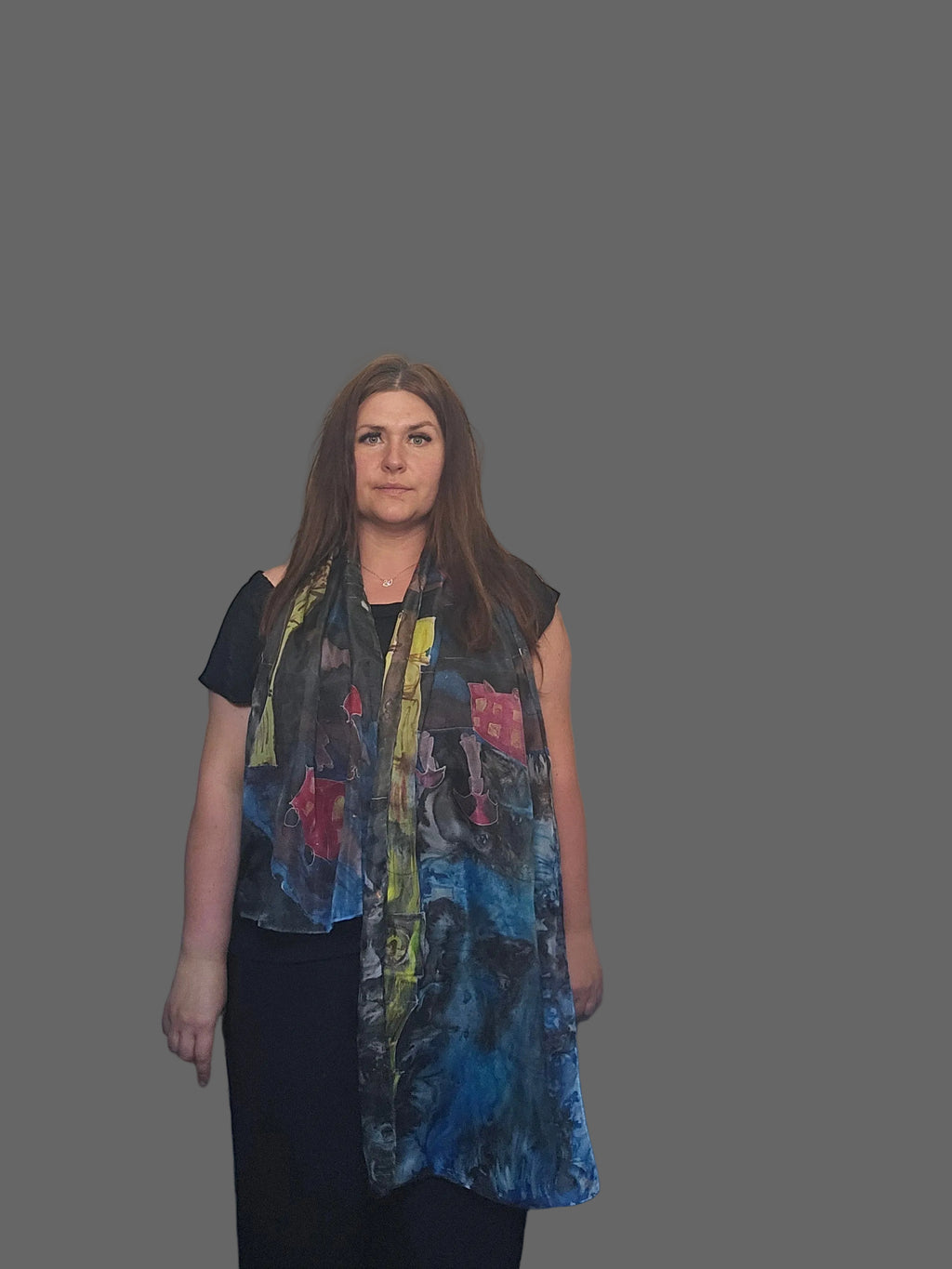 "London Rain" Luxury Silk Scarf – Hand-Painted Original Impressionist Wearable Art